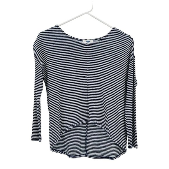 Old Navy Tunic Sweater Girls Size Med (8) Navy White Stripe Hi Lo Hem Semi-Sheer - Picture 2 of 6